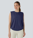 Round Neck Ruched Cool Touch Yoga Tank Top-UPF50+ - Patriot Blue