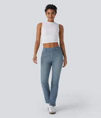 Halara Flex™ High Waisted Pockets Washed Casual Bootcut Jeans - Cedar Blue Denim