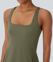 SoftlyZero™ Plush Cut Out Pocket 2-Piece Mini Yoga Active Dress - Grass Grey Green