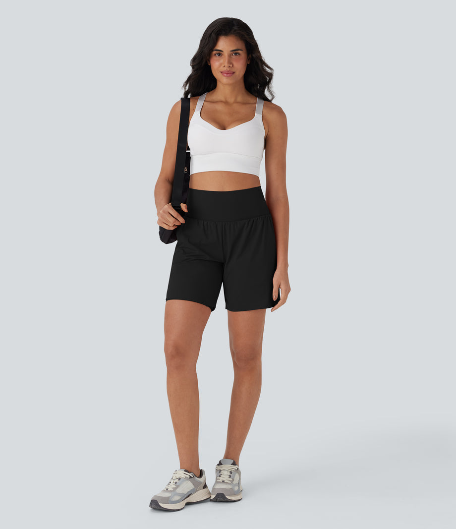 SoftlyZero™ Airy Super High Waisted 2-in-1 Cool Touch Yoga Shorts 7" with Pockets - Black