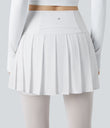 Breezeful™ High Waisted Pleated 2-in-1 Contrast Mesh Quick Dry Dance Stirrup Skirted Leggings with Pockets - White