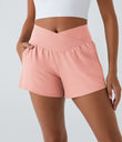 Breezeful™ High Waisted Crossover Pocket 2-in-1 Quick Dry Yoga Shorts 4" - Blossom