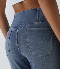 Halara Flex™ High Waisted Crossover Pocket Washed Casual Flare Jeans - Blue Gray Denim
