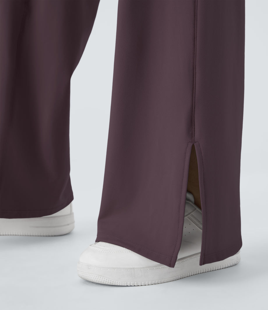 DayStretch Crossover Pocket Hem Wide Leg Yoga Pants-Smile - Dusky Evening purple