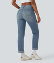 Halara Flex™ High Waisted Rolled Hem Casual Slim Jeans with Pockets - Malibu Blue Denim