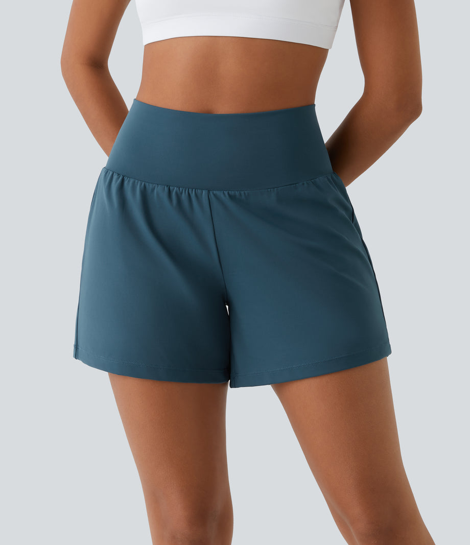 SoftlyZero™ Airy Super High Waisted 2-in-1  Cool Touch Yoga Shorts 5'' with Pockets-Longer Length - Majolica Blue