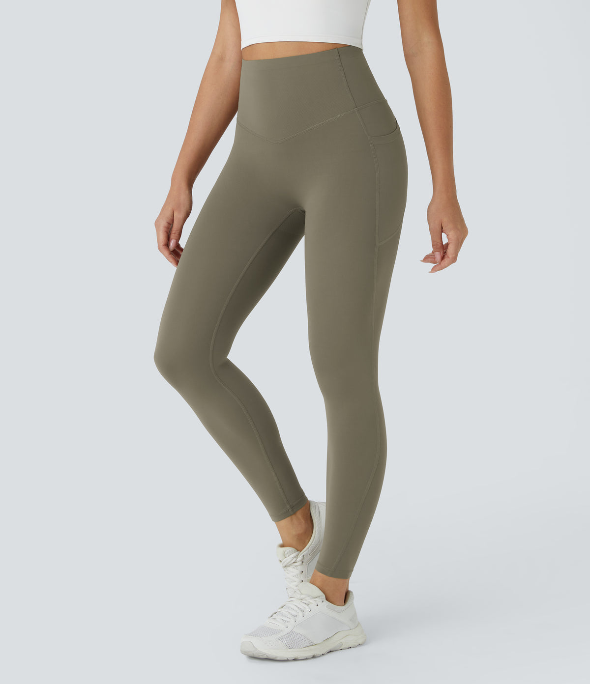Halara UltraSculpt™ High Waisted Butt Lifting Tummy Control Pocket Shaping Workout Leggings - Grass Grey Green