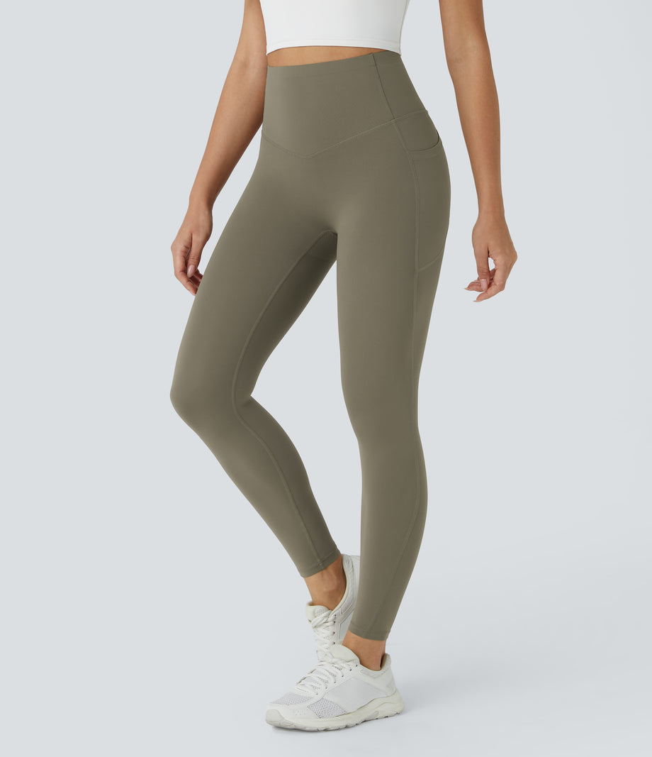Halara UltraSculpt™ High Waisted Butt Lifting Tummy Control Pocket Shaping Workout Leggings - Grass Grey Green