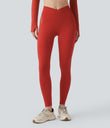 SoftlyZero™ High Waisted Crossover Contrast Lace Pocket Yoga Leggings-UPF50+ - Valiant Poppy