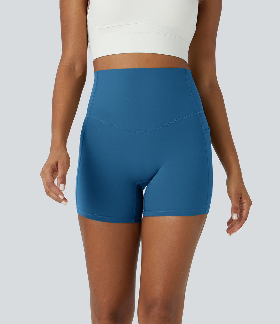 Halara UltraSculpt™ High Waisted Tummy Control Side Pocket Shaping Training Biker Shorts 5'' - Vallarta Blue