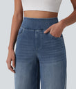 Halara Flex™ High Waisted Stripe Wide Leg Flowy Washed Casual Jeans with Pockets - Tide Blue Denim