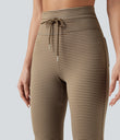 High Waisted Drawstring Stripe Flare Yoga Pants with Pockets - Cedar Brown