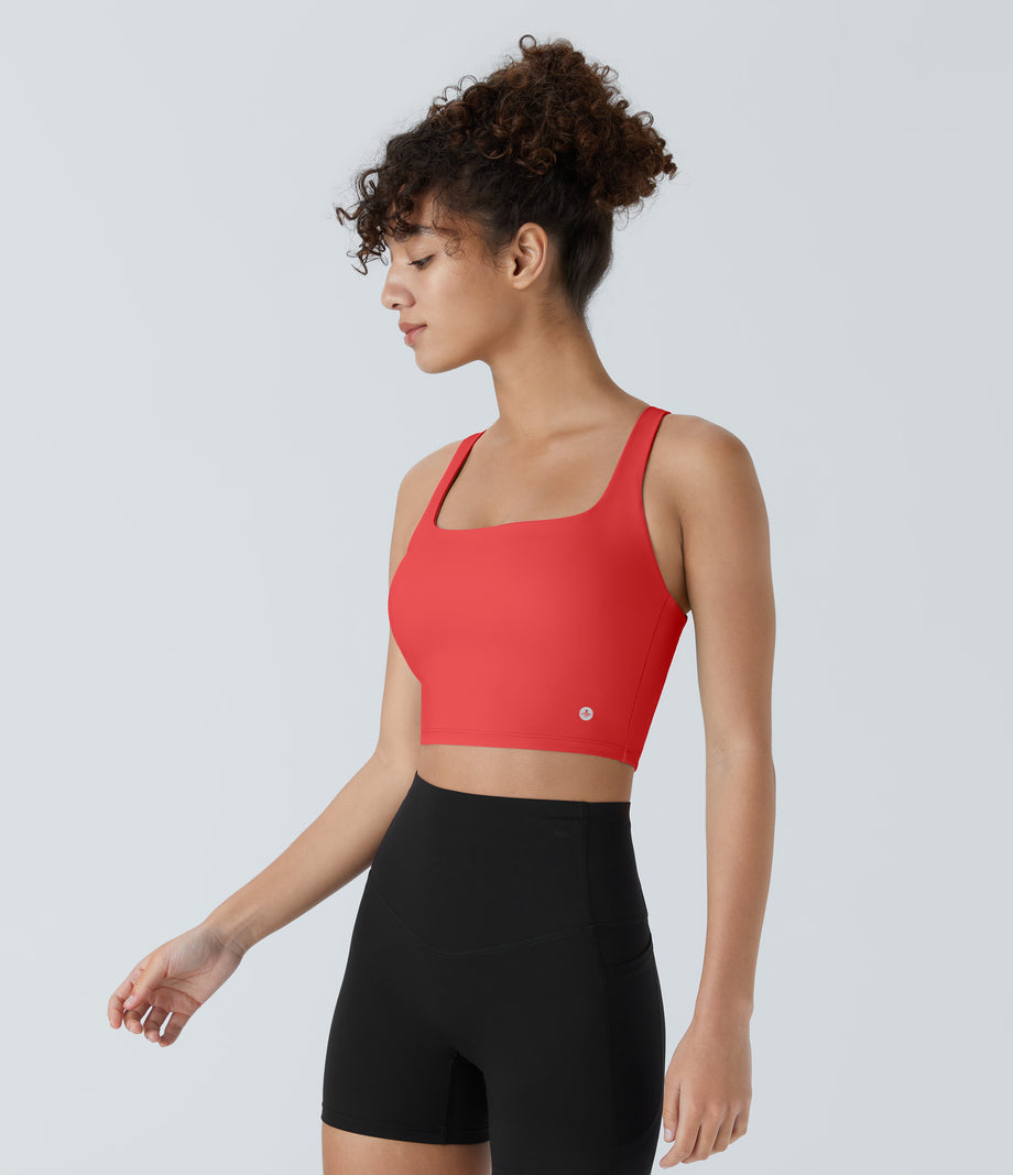 SoftlyZero™ Airy Square Neck Backless Crisscross Cropped Cool Touch Yoga Tank Top-UPF50+ - Poinsettia