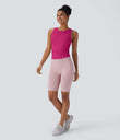 Round Neck Racerback Ruched Yoga Tank Top - Fuchsia Fedora