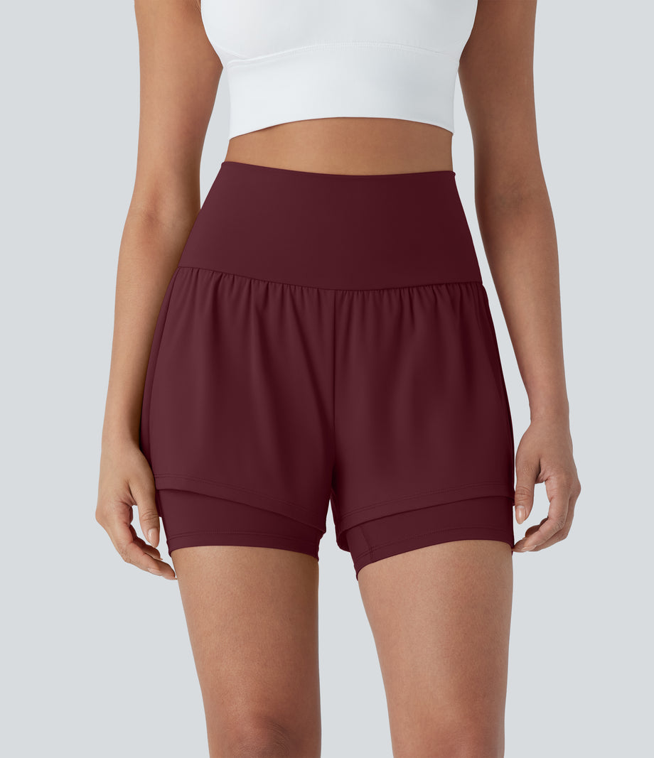 SoftlyZero™ Airy Super High Waisted 2-in-1 Cool Touch Yoga Shorts 5'' with Pockets - Zinfandel