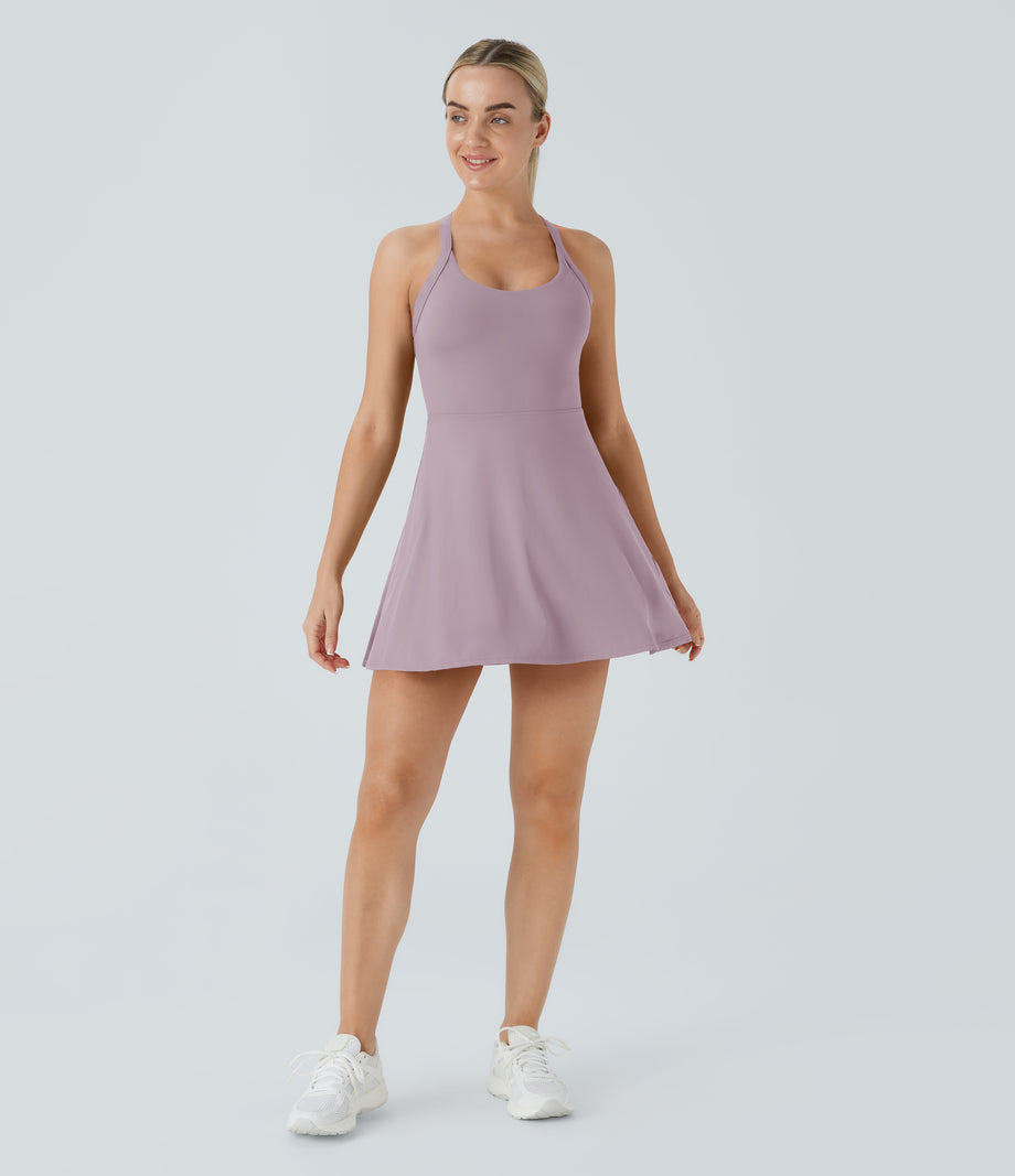 Backless Twisted Active Dress - Pink Purple