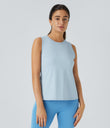 Cut Out Crossover Hem Solid Yoga Tank Top - Cool Ice Blue