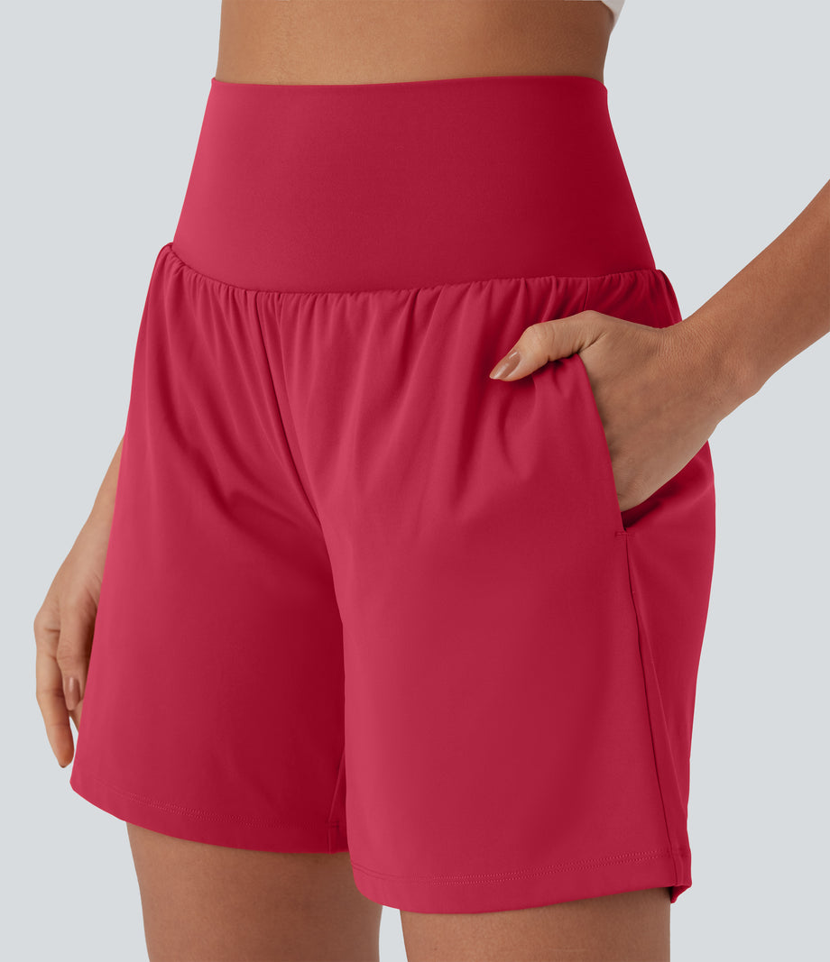 SoftlyZero™ Airy Super High Waisted 2-in-1 Cool Touch Yoga Shorts 7" with Pockets - Winterberry
