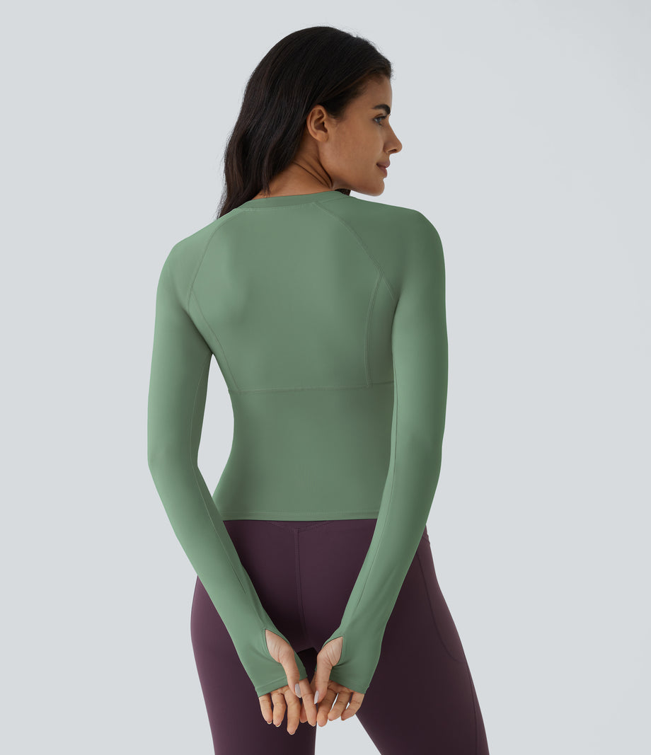 Solid Thumb Hole Yoga Sports Top - Green Shade