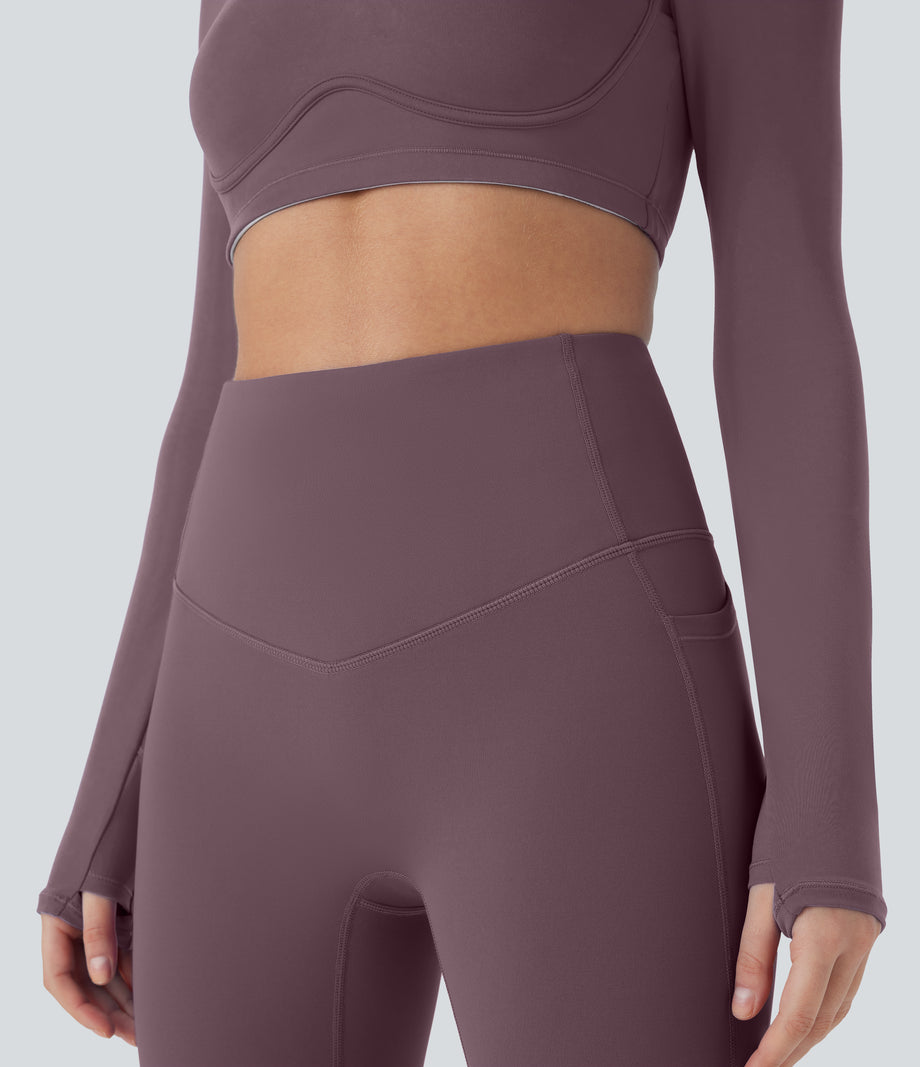 SoftlyZero™ Plush Thermal High Waisted Tummy Control Pocket Workout Leggings - Dark Plum
