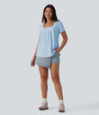 Square Neck Short Sleeve Casual Top - Angel Falls
