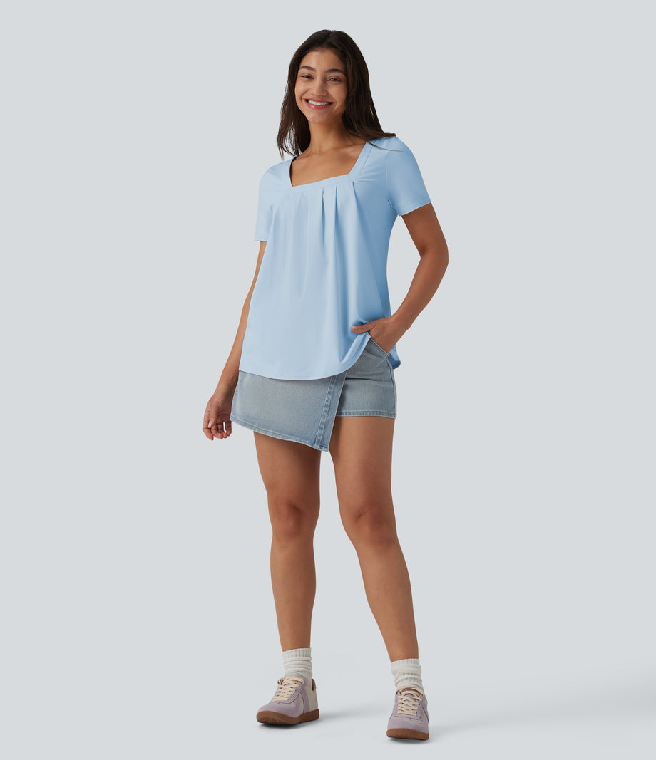 Square Neck Short Sleeve Casual Top - Angel Falls