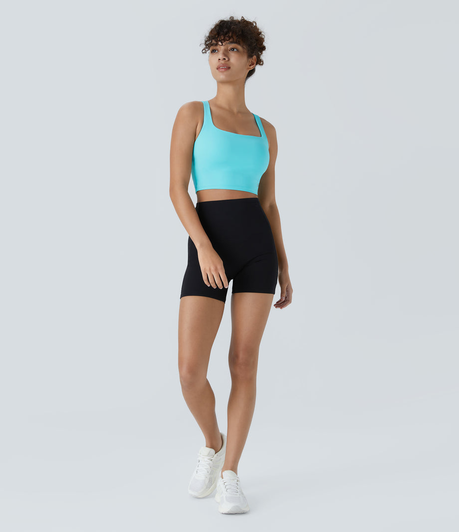 SoftlyZero™ Airy Square Neck Backless Crisscross Cropped Cool Touch Yoga Tank Top-UPF50+ - Loka Blue