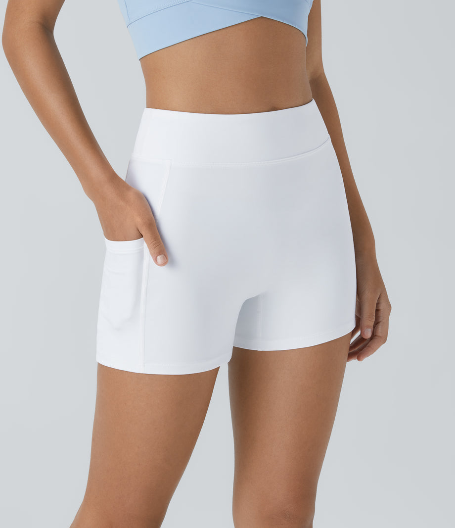 SoftlyZero™ Airy High Waisted Pocket Plain Cool Touch Yoga Shorts 3.5"-UPF50+ - White