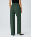 Halara Flex™ High Waisted Zipper Pocket Shirred Straight Leg Work Pants - Dark Green