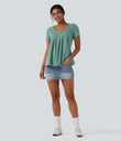 Square Neck Short Sleeve Casual Top - Azure