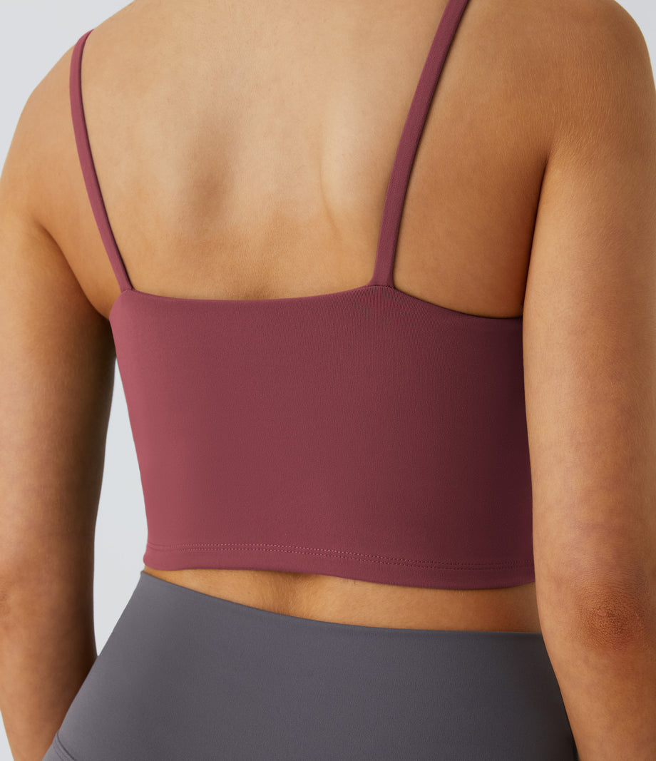 Basic Padded Workout Cropped Low Support Tank Top A-D Cups - Cordovan