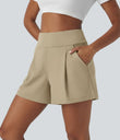 DayStretch High Waisted Work Baggy Shorts 4'' with Pockets - Fields of Rye