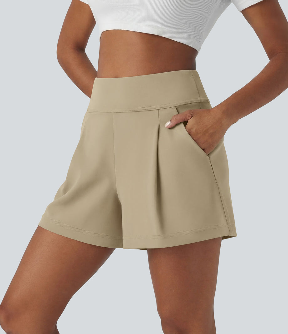 DayStretch High Waisted Work Baggy Shorts 4'' with Pockets - Fields of Rye