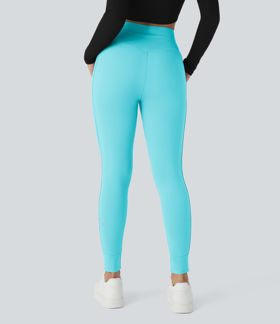 SoftlyZero™ Plush High Waisted Drawstring Pocket Plain Full Length Joggers - Baroque Blue