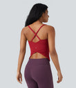 Scoop Neck Crisscross Back Crossover Hem Yoga Cami Top - Scarlet Sage
