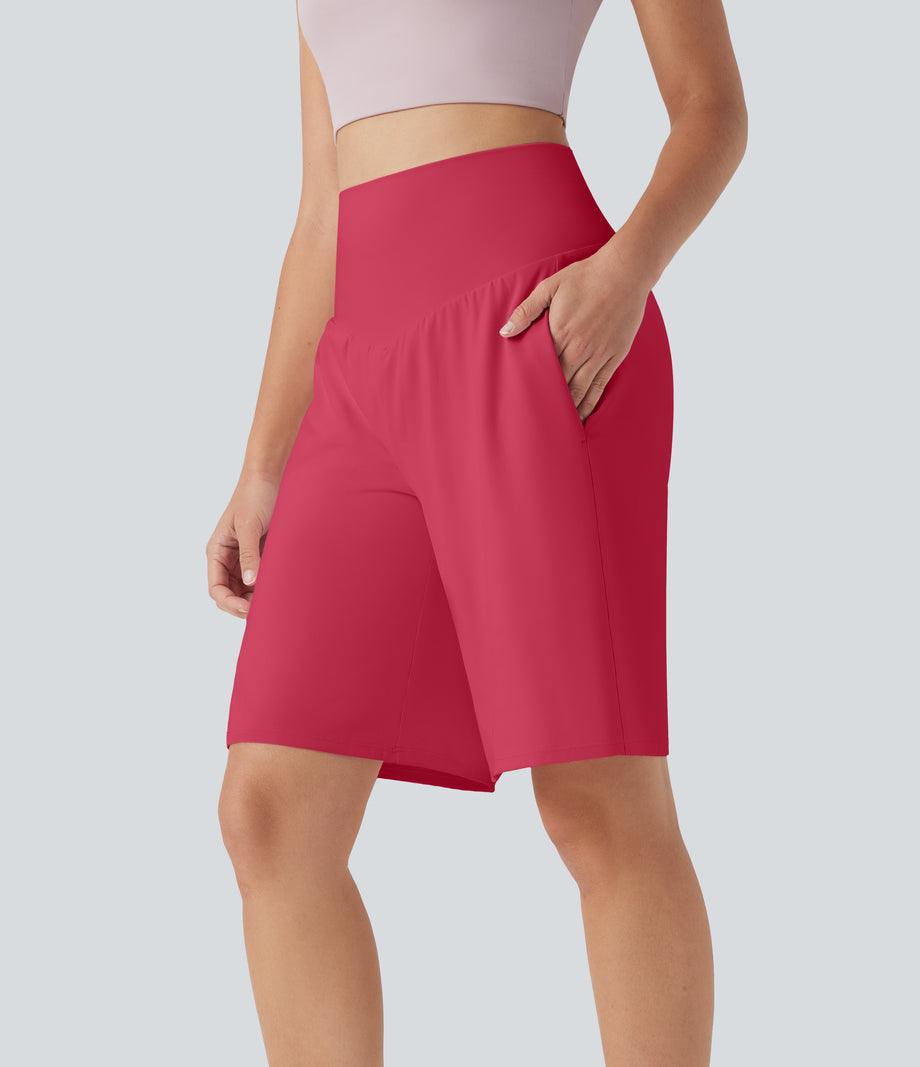 SoftlyZero™ Airy High Waisted Pockets Cool Touch Yoga Bermuda Shorts - Winterberry