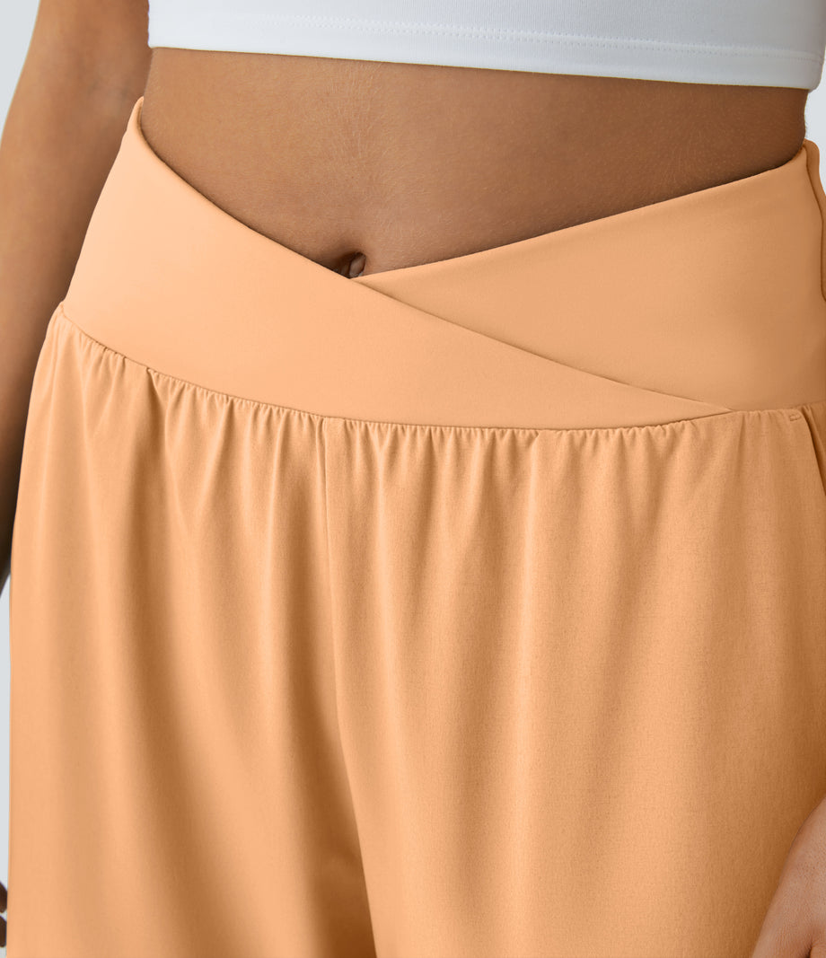 Breezeful™ High Waisted Crossover Quick Dry Resort Pants with Pockets - Peach Orange