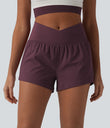 SoftlyZero™ Airy Crossover High Waisted 2-in-1 Cool Touch Yoga Shorts 3'' with Pockets - Fig