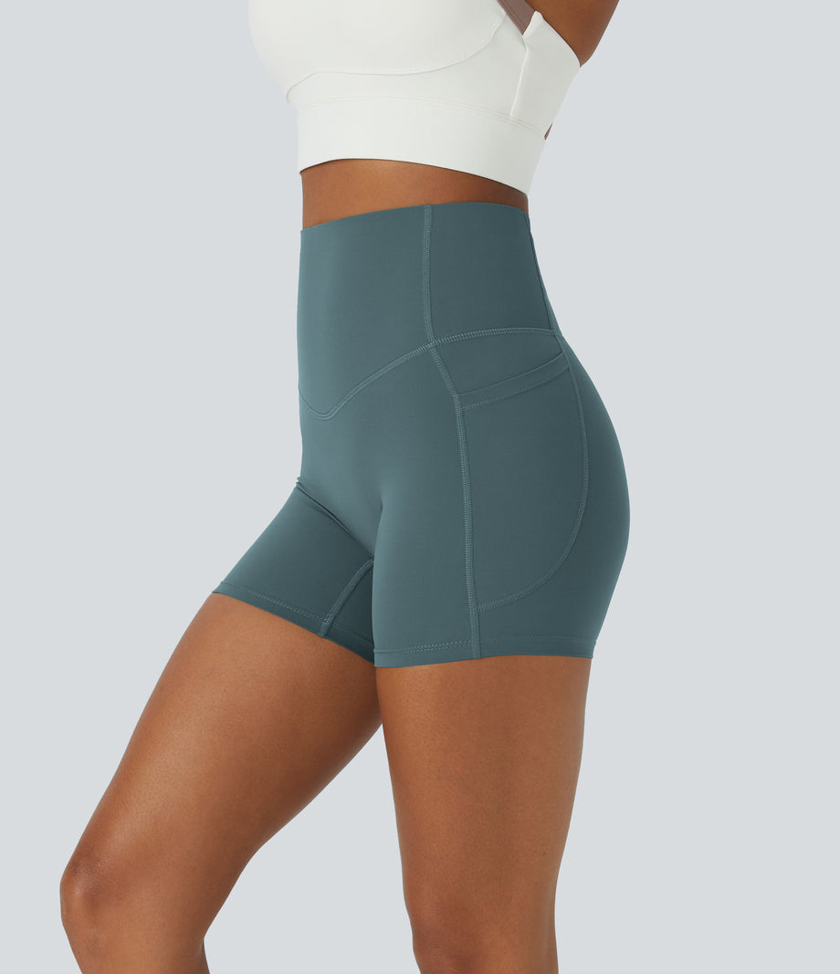 Halara UltraSculpt™ High Waisted Tummy Control Side Pocket Shaping Training Biker Shorts 5'' - North Atlantic