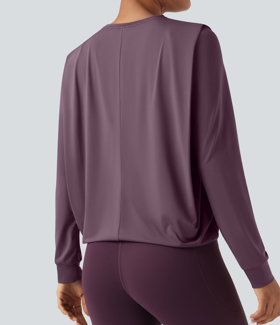 Round Neck Long Sleeve Ruched Yoga Sports Top-UPF50+ - Vintage Violet