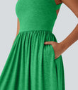 Twisted Backless Split Flowy Maxi Resort Dress with Pockets - Dewleaf Green