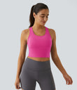 SoftlyZero™ Plush U Neck Racerback Cut Out Cropped Yoga Tank Top - Fuchsia Purple