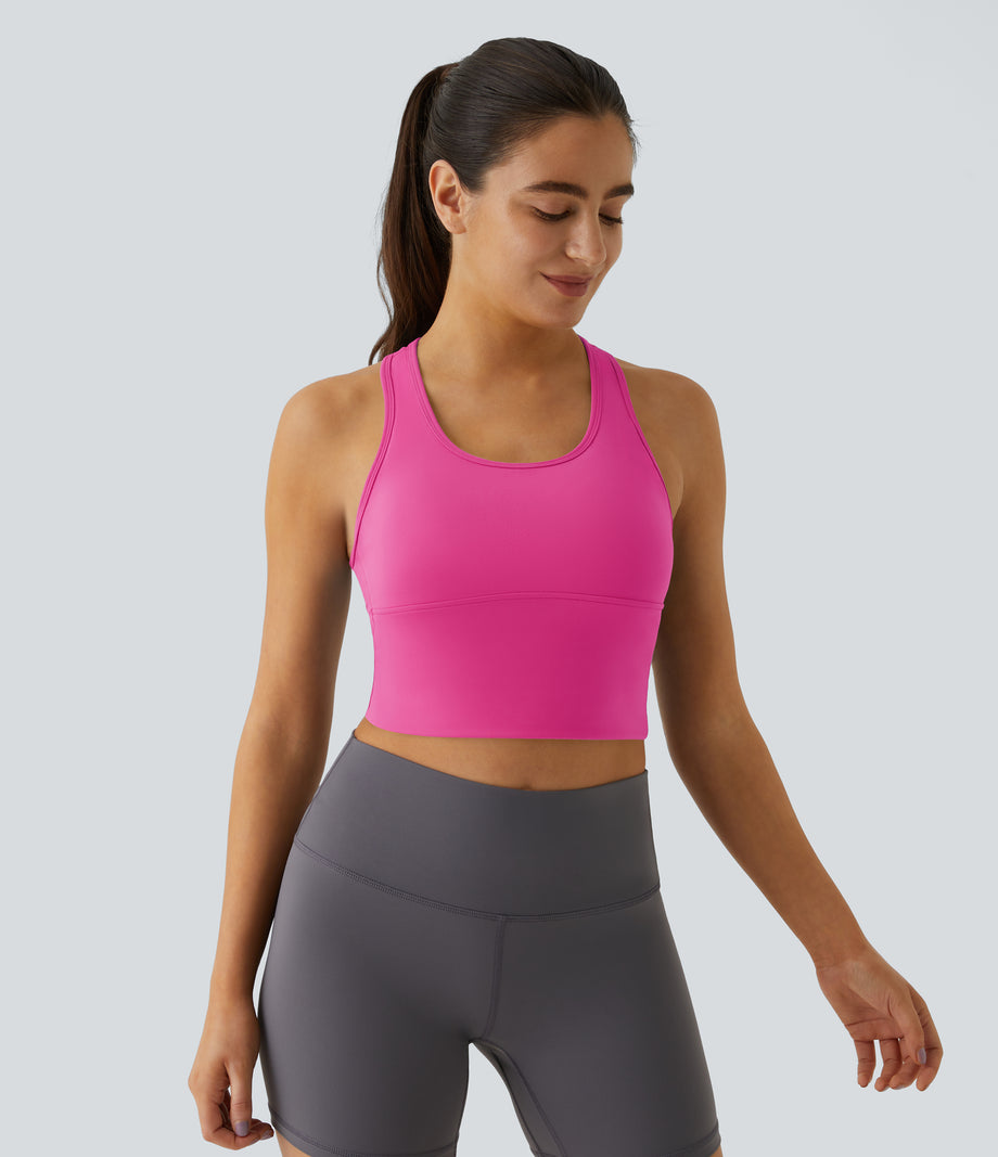 SoftlyZero™ Plush U Neck Racerback Cut Out Cropped Yoga Tank Top - Fuchsia Purple