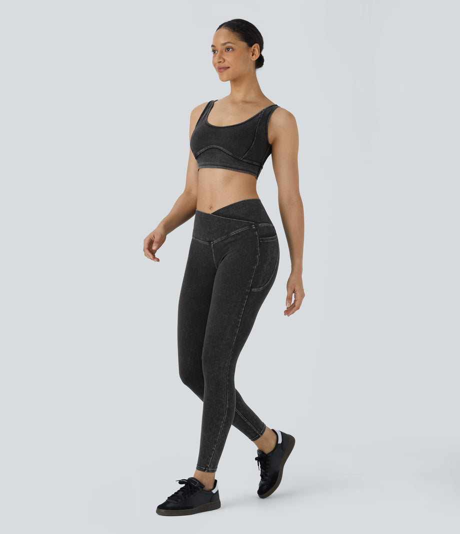 Halara Flex™ Crossover Pocket Washed Denim Work Leggings - Hemp Rope Black Denim