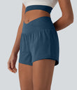 SoftlyZero™ Airy Crossover High Waisted 2-in-1 Cool Touch Yoga Shorts 3'' with Pockets - Majolica Blue