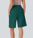 SoftlyZero™ Airy High Waisted Pockets Cool Touch Yoga Bermuda Shorts - Forest Biome