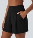DayStretch High Waisted Work Baggy Shorts 4'' with Pockets - Black