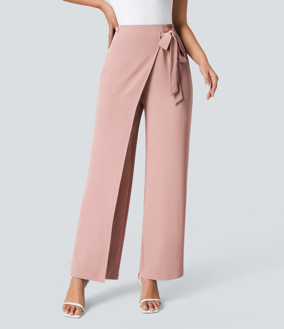Halara Flex™ High Waisted Tie Side Wide Leg Work Pants - Frost Peach Pink