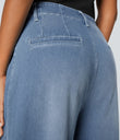Halara Flex™ High Waisted Pockets Washed Casual Wide Leg Jeans - Azure Blue Denim