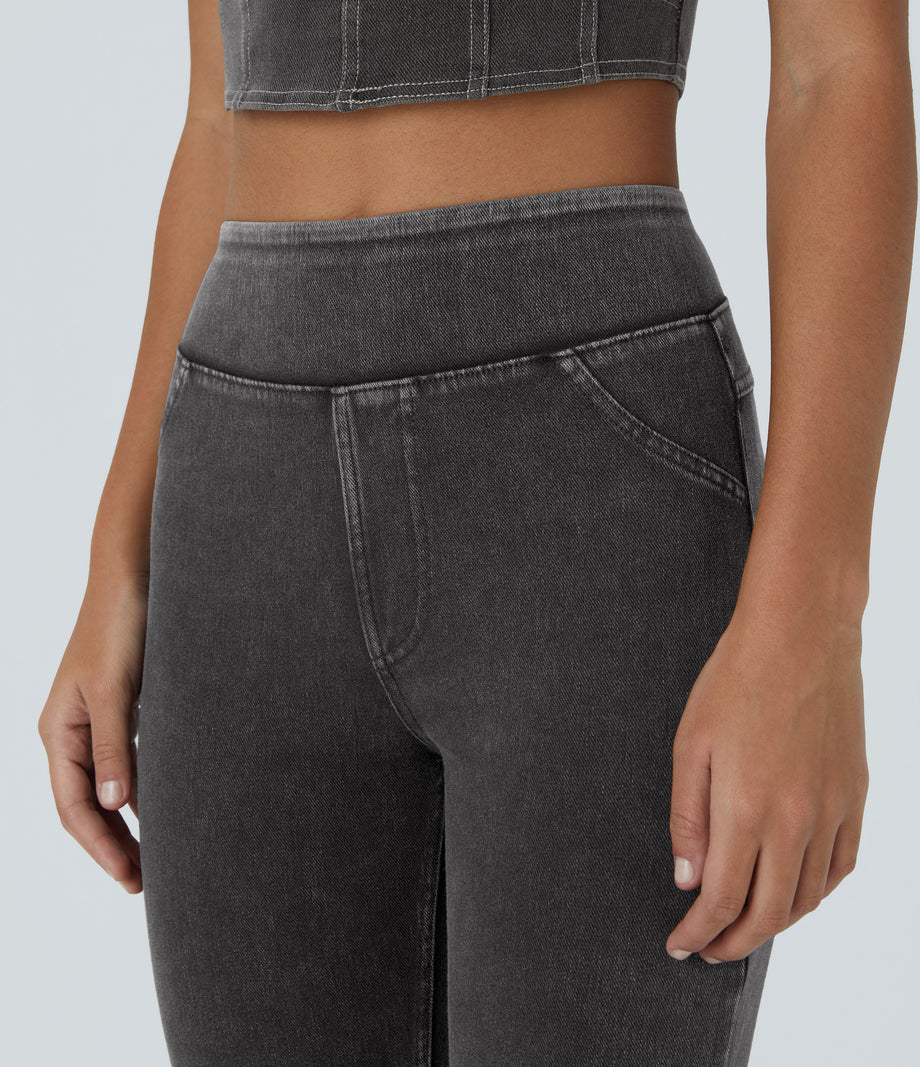 Halara Flex™ High Waisted Pocket Denim Capri Casual Leggings - Hemp Rope Black Denim